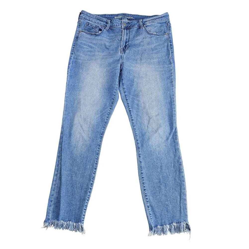 Old Navy Rockstar Jeans Womens 12 Blue Light Wash Mid Rise Skinny Raw Hem Denim